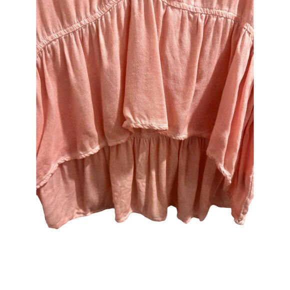 ๐ 2/$20 ๐ Pink Boho Long Sleeve Collared Blouse with Flouncy Bottom sz L - Picture 2 of 8